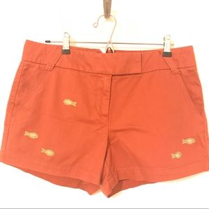 J Crew orange shorts with beaded fish